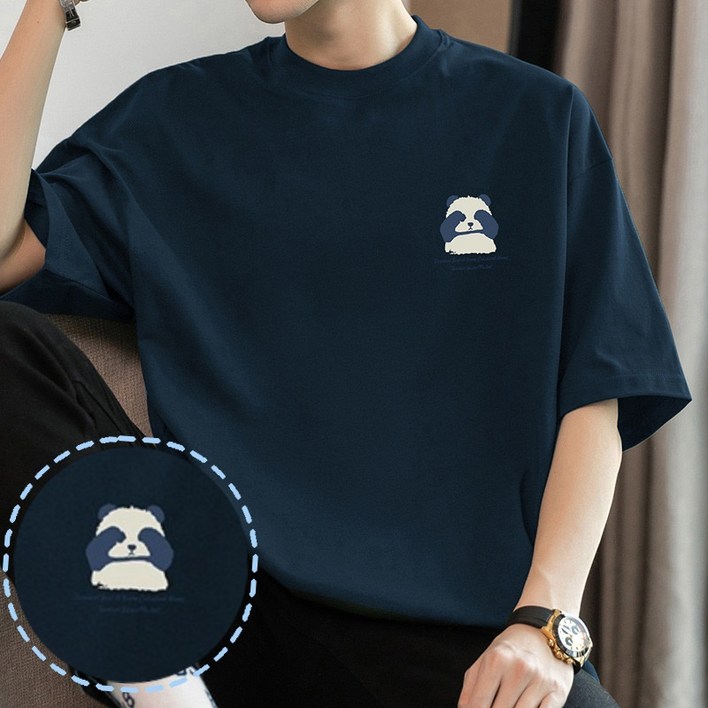 260g코튼 라운드넥 순면 곰돌이 프린트 남성 반팔 티셔츠