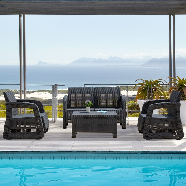 리베라 4인 야외 라탄 테이블 소파 세트 정원 실내 세트 카페 커피숍 루프탑 테이블 소파 의자, 차콜그레이
