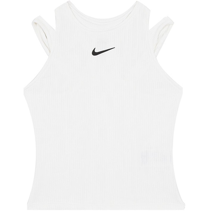 나이키 우먼스 테니스 민소매 나시티 코트 슬램 DRIFIT 탱크 탑 화이트블랙 로고