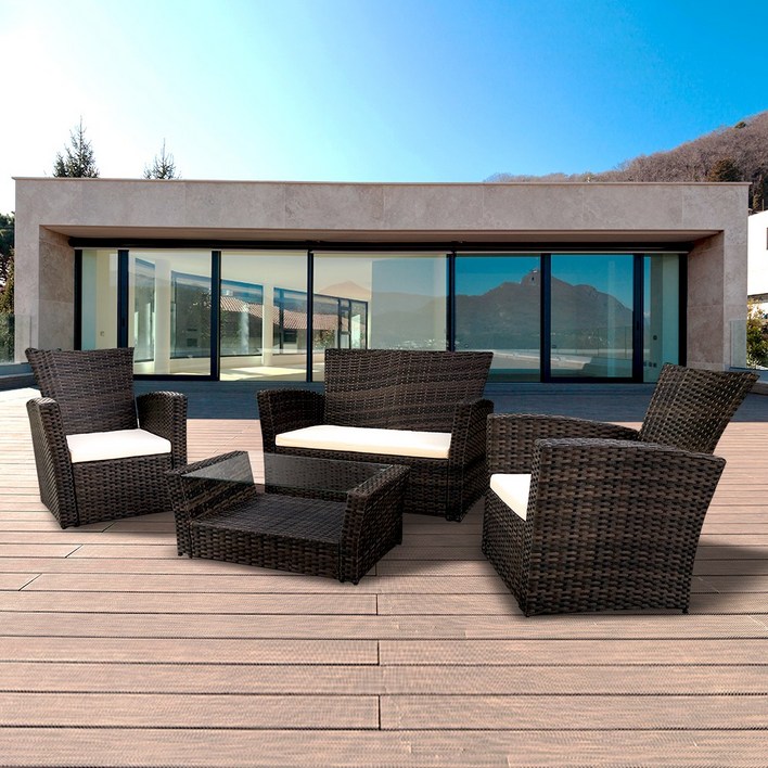 니스4인세트 카페 실내외 정원 수영장 리조트 테라스 인조라탄 의자방수방석포함