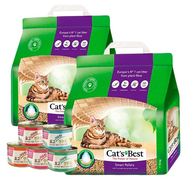 캣츠베스트 스마트펠렛 친환경 고양이모래 5L*2개+저염습식캔 170g*2캔, 5L, 1개, 나무향
