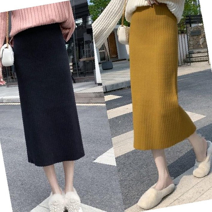 치마 데일리 롱스커트 허리밴딩 여성 미디 가을 니트