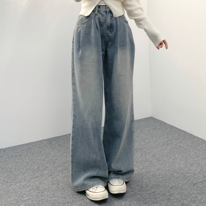 모던스튜디오 여성 빈티지 핀턱 와이드 청바지