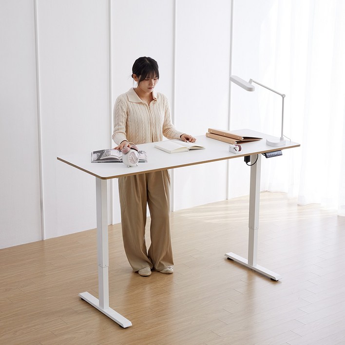 리비니아 스마트 전동 높이조절 책상 모션데스크 1200 1600mm  스탠딩 전동 데스크  화이트 책상, 화이트