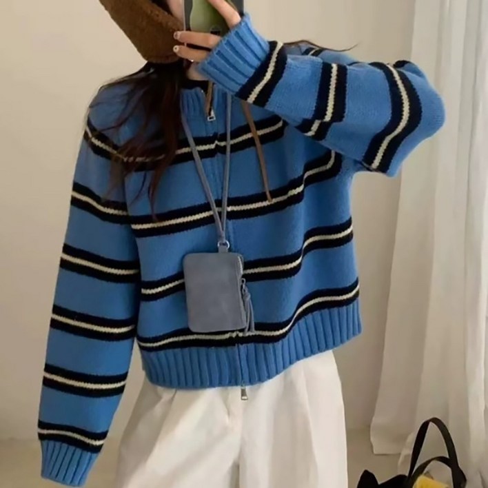 구스카 컬러 투웨이 짚업 단가라니트 사계절 활용도 높은 색감좋은 산뜻한 니트짚업