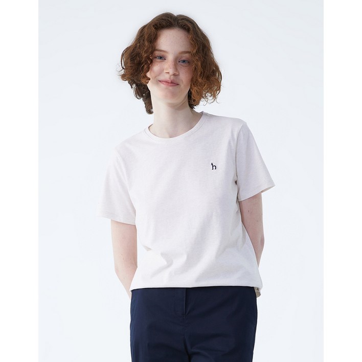 24SS BEST면100스테디셀러아이보리 멜란지 면 반팔티셔츠 WSTS4B330IV