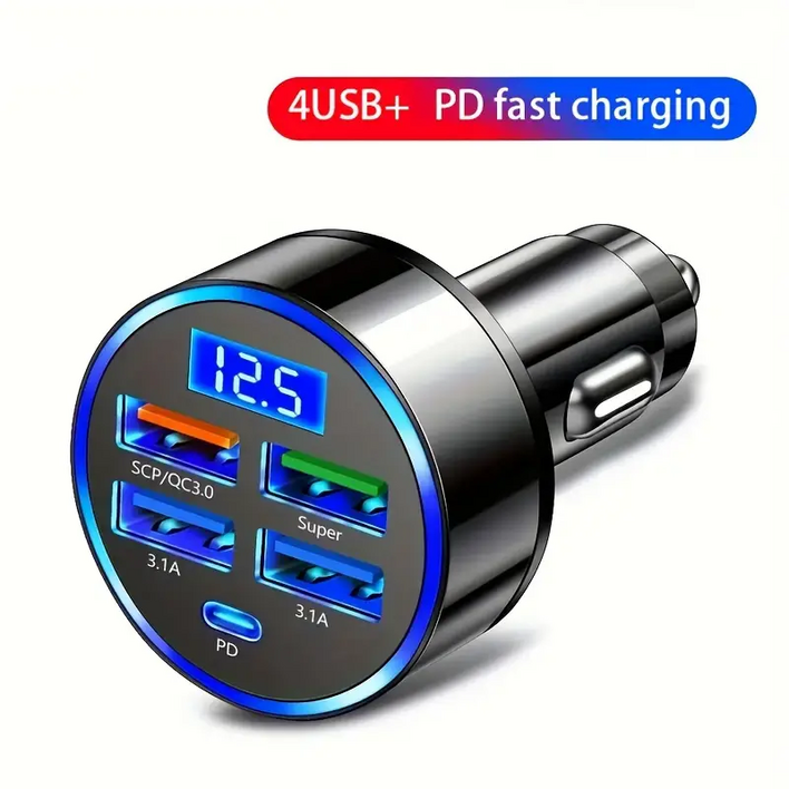 세컴 5포트 초고속 차량용 충전기 자동차 시거잭 USB 4구 + C타입 1구