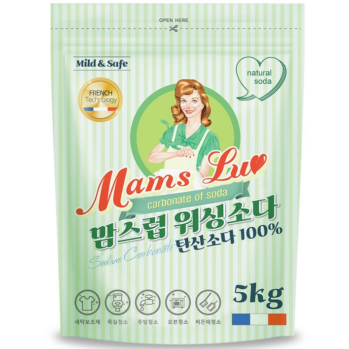 맘스럽 워싱소다 탄산소다 초강력 세탁보조제 100 탈취인증, 5kg, 1개