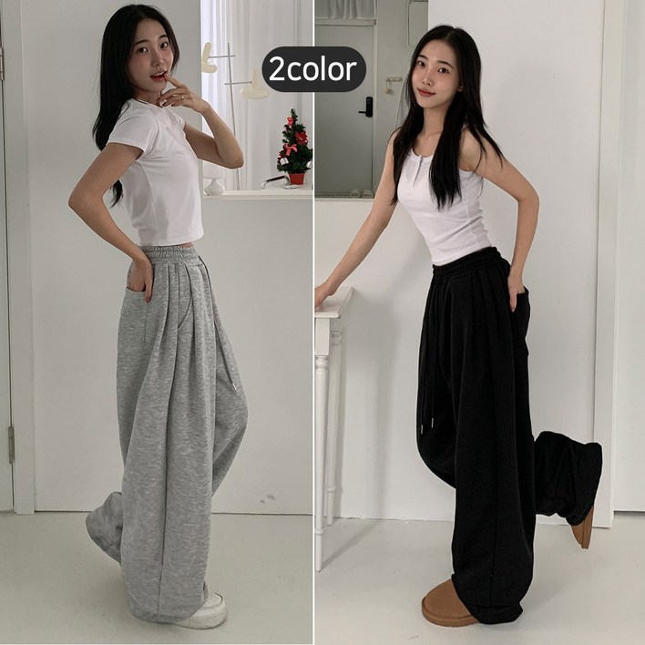 틴티 한겨울용 기모안감기장 선택가능  남여공용 밴딩 트레이닝 핀턱 와이드 기모 팬츠 키작녀 키큰녀 빅사이즈 바지 벌룬 조거