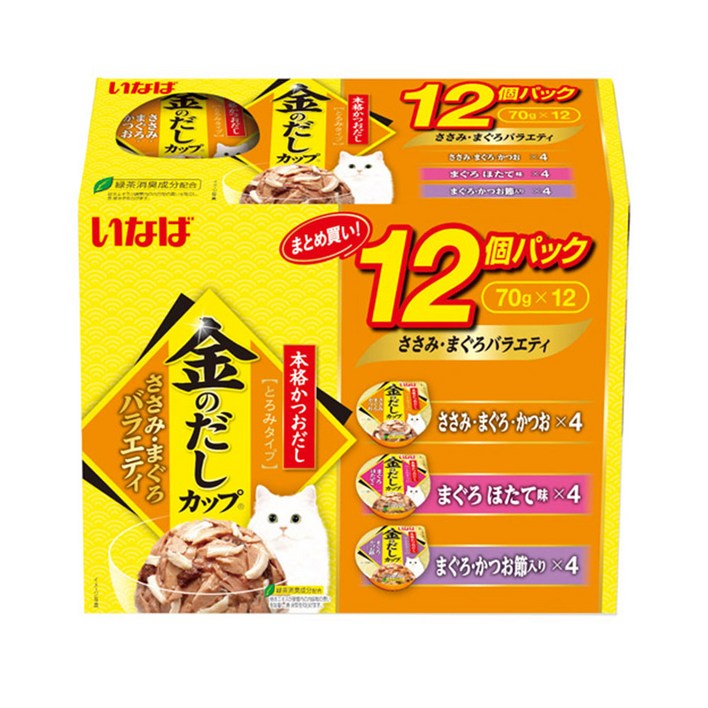 이나바 고양이 금빛육수컵 버라이어티 간식, 혼합맛닭가슴살참치, 70g, 24개