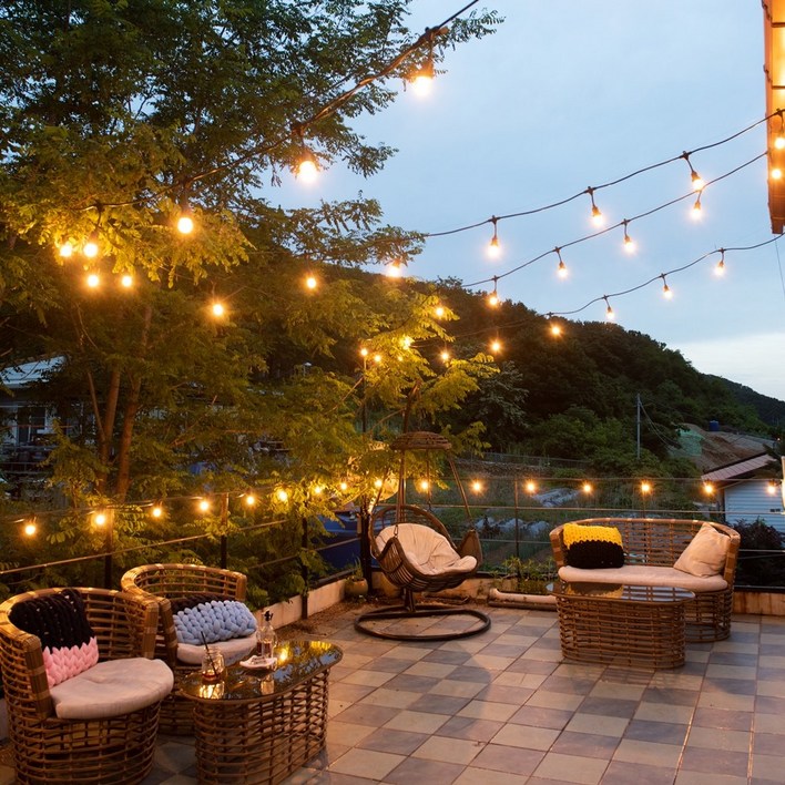 방수 파티라이트 전구세트 카페 스트링 라이트 오징어등 7구 10구 20구 30구 40구 야외 줄조명 알전구 220V, 전구색, 30개