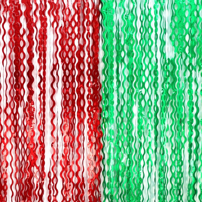 파티짱 웨이브 홀로그램 파티 커튼 장식 포토존 배경, 웨이브 파티커튼 홀로그램 레드 그린, 4개
