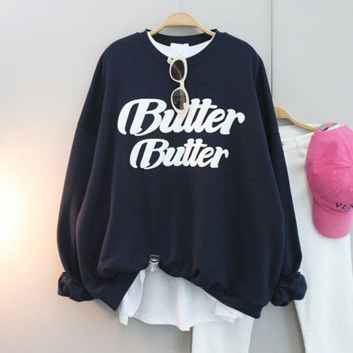 달콩 여성 빅사이즈 봄신상 롱맨투맨 BUBU발포나염오버핏맨투맨