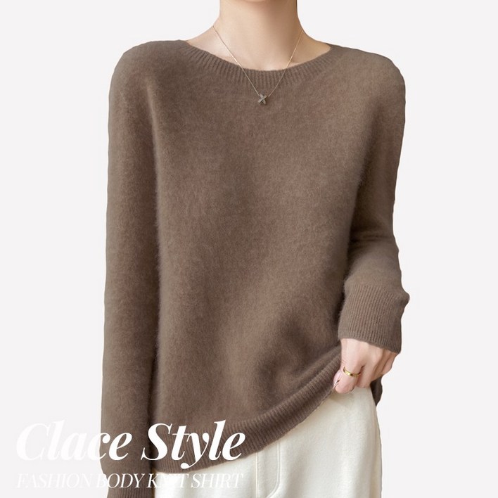 클레이스 울100% 캐시미어 고급 호주산 양모 여성 라운드넥 니트