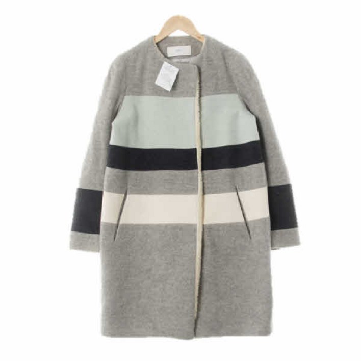 1639 듀엘 그레이 스트라이프 울혼방 노카라배색코트 8594160
