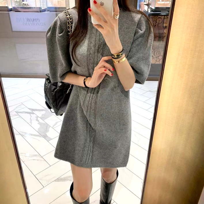 [오늘출발] 여성 겨울 원피스 여성니트 겨울 니트 원피스 꽈배기 숏 니트원피스 반팔 퍼프소매 3color