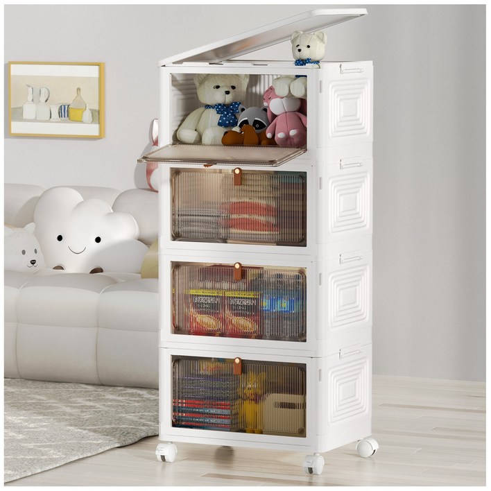 Kipnos 폴딩 대용량 리빙박스 수납장 대용량 수납 정리함 접이식 보관함 다용도 수납함 플라스틱 수납함 사물함 정리함 리빙박 스수납박스 대형가정용 장난감 수납장 옷정리함, 화이트, 4개