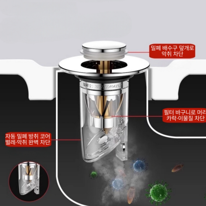 Miri&Ju 하수구 해충 악취 자동차단 세면대 트랩