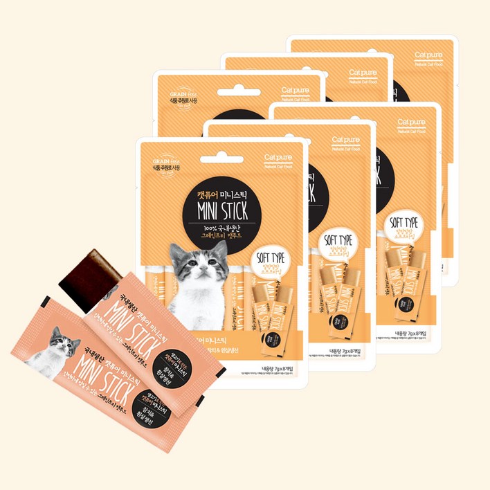 캣퓨어 미니스틱 고양이 간식, 참치흰살생선, 56g, 6개