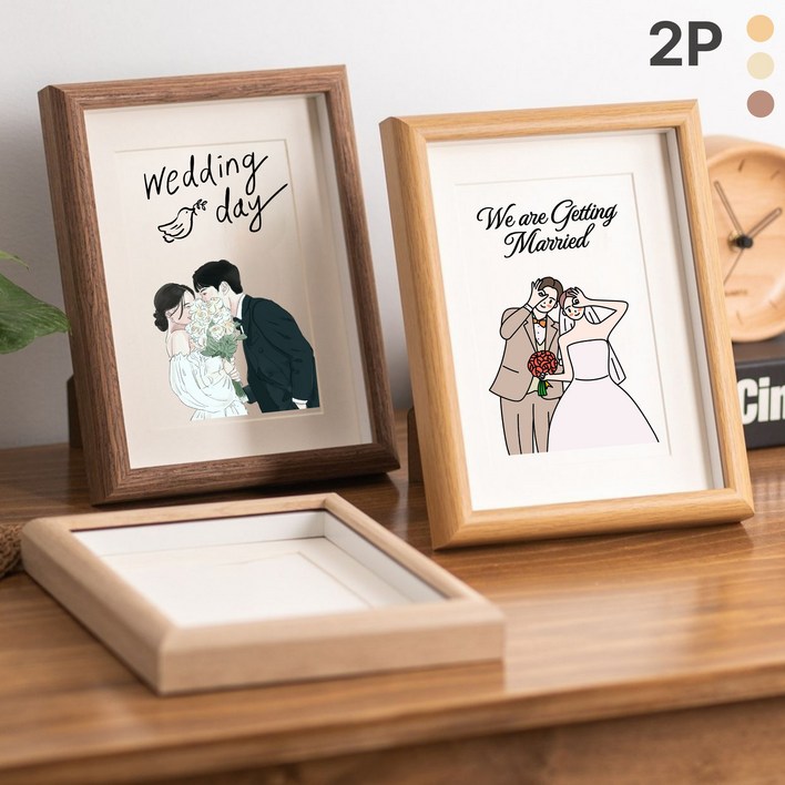 라운드 우드 프레임 사진액자 상장 벽걸이 스탠드 겸용 세트