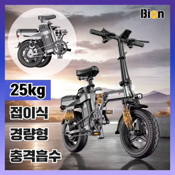 바이온 접이식 전기자전거 전동 배달 출퇴근 자전거 바이크 미니벨로 가성비, 오프로드 20A80km, 경량스틸