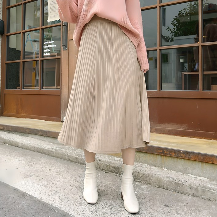 데일리앤 플리츠 주름 롱 니트 스커트 그루비