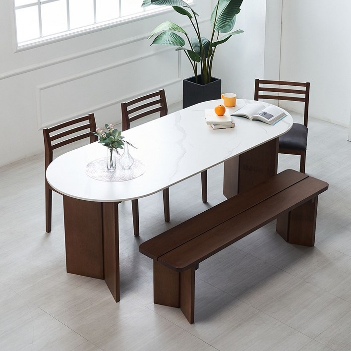 라엘 세라믹 6인용 확장형 식탁세트 의자3벤치1, 듀칼골드화이트