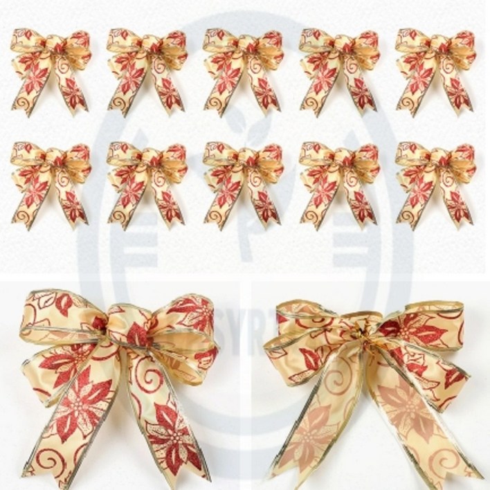 포근한잡화점 레드 골드 리본 10P세트 18X25CM 크리스마스트리장식 생일선물포장