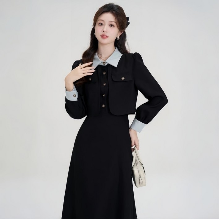 여성 봄 가을 빅 사이즈 롱 원피스 오피스룩 정장 원피스 데일리룩 셔츠 카라 원피스