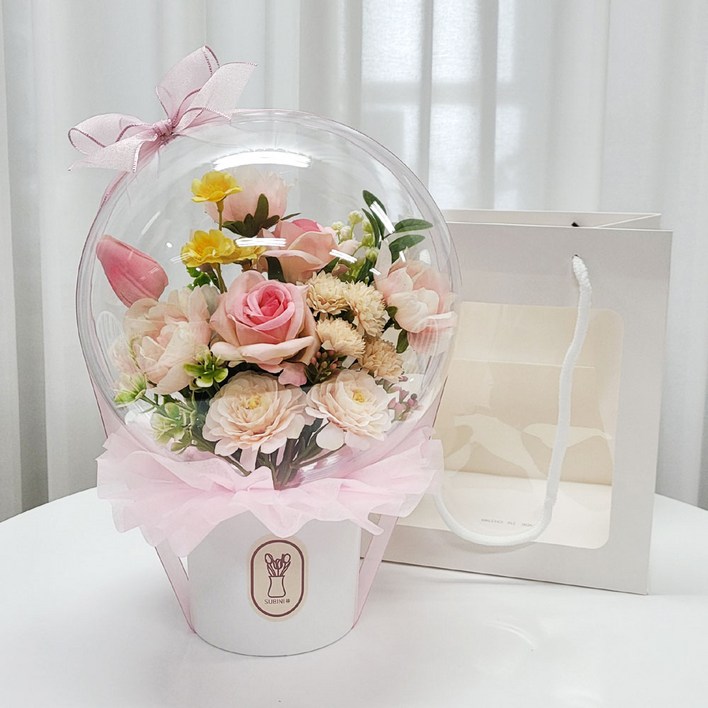 수비니샵 핑크장미 아크릴꽃풍선 터지지않는 레터링풍선 칠순 환갑 졸업식 꽃다발 쇼핑백증정, 1개, 혼합색상