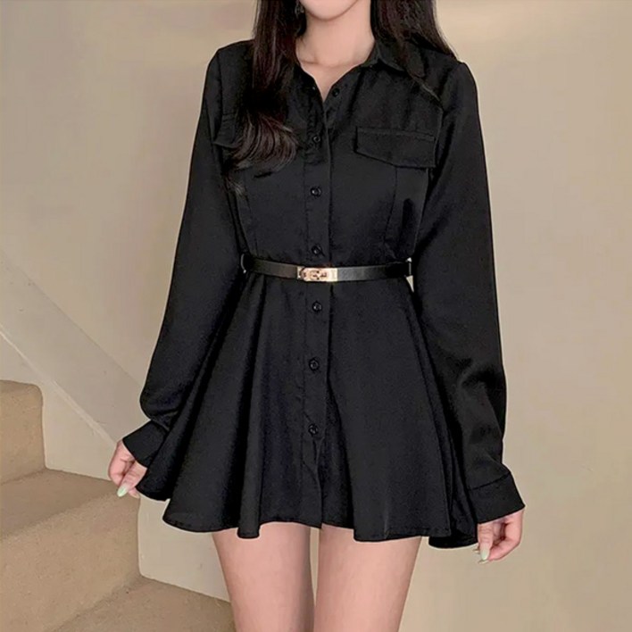 라라홀리 정장핏 플레어 허리벨트 카라 원피스 셔츠