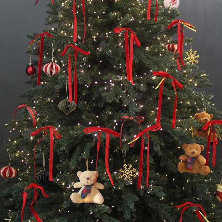 해피인어스 벨벳 리본 오너먼트 10p 크리스마스 트리 장식, 1세트, 레드