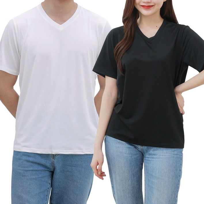 쿨 스트레칭 기능성 브이넥 반팔 티셔츠 2P남녀공용헬스티