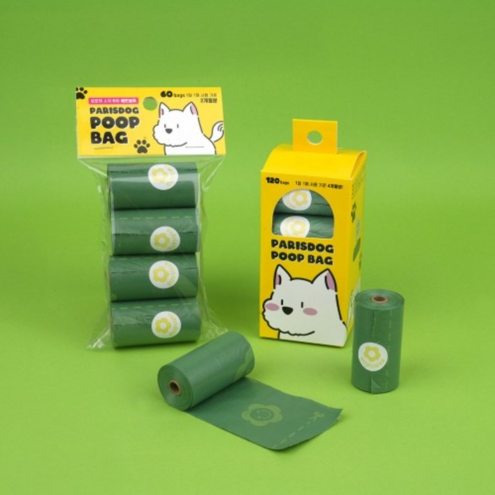 친환경 생분해 옥수수 전분 강아지 풉백 8롤 120매 배변봉투 애견 똥츄 똥 봉투