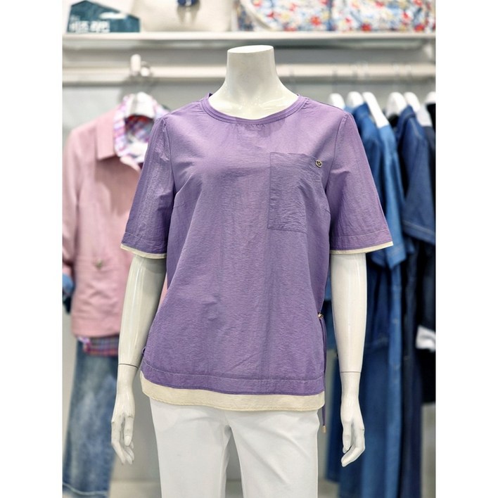 크로커다일레이디 라운드 인견 배색 티셔츠 CLEMTS501