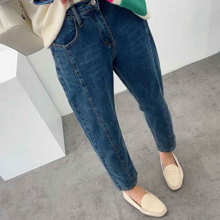 에브리룩 히든 라인 스판 굿 뒷밴딩 진청 데님 청바지(M-2XL)