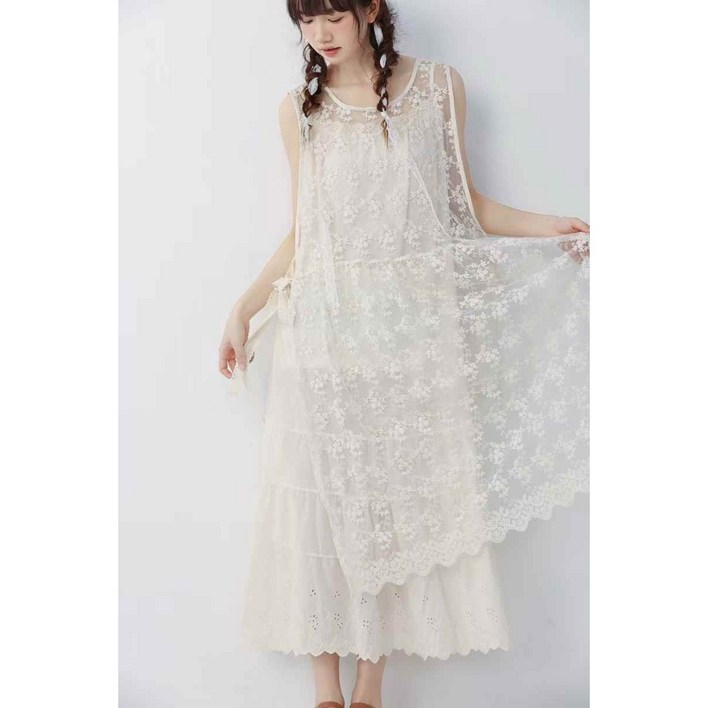 바인브랜치 로맨틱 레이스자수 레이어드 베스트 원피스