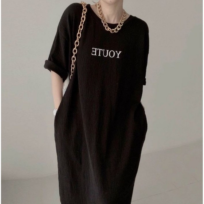 오빵 여성 빅사이즈 반팔 롱원피스 여름 시원한 데일리 오버핏 원피스