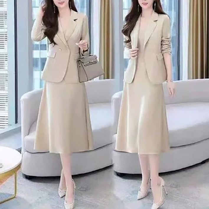 ORZQU 여성 가을 신상 빅사이즈 정장 나시 원피스 투피스 스타일리쉬 날씬해 보이는 원피스 세트