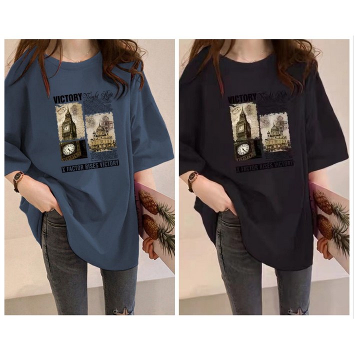 레노이 11 여성 면 반팔 프린팅 루즈핏 오버핏 티셔츠