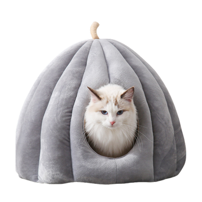 옥희독희 고양이 극세사 호박 숨숨집 하우스, 그레이, 1개