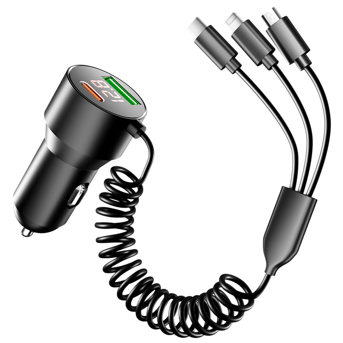 YIZHI 75W PD3.0+QC3.0+멀티 충전 케이블 차량용 고속 충전기, 2포트+3in1 고속 충전 케이블