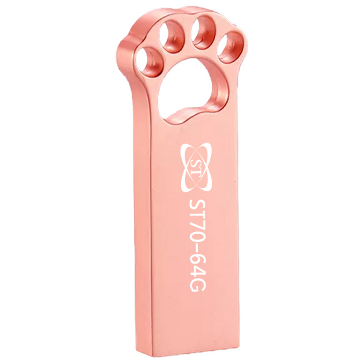 에스티원테크 ST70 USB 메모리 메탈재질 귀여운 고양이발바닥, 64GB, 로즈핑크