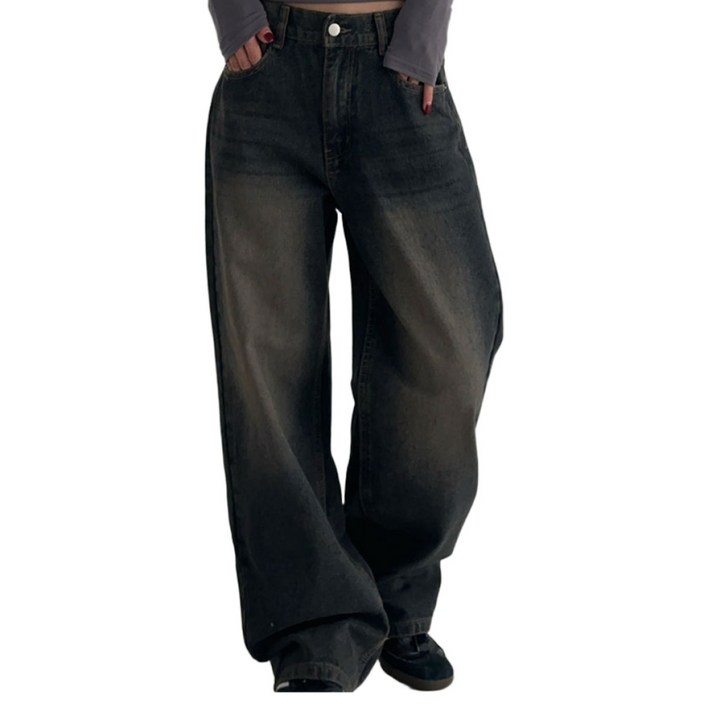 다올샵 여성 와이드핏 난스판 반밴딩 통 청바지 3단기장 (키별선택) 5컬러 5사이즈
