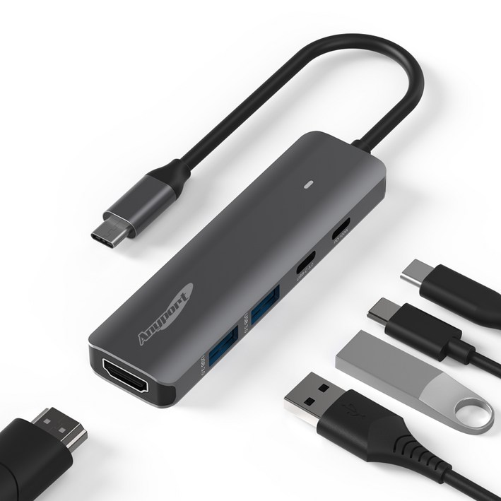 애니포트 5 in 1 C타입 앤 USBA 맥북 삼성 덱스 미러링 멀티포트 USB 허브 APTC560, 그레이, 1개