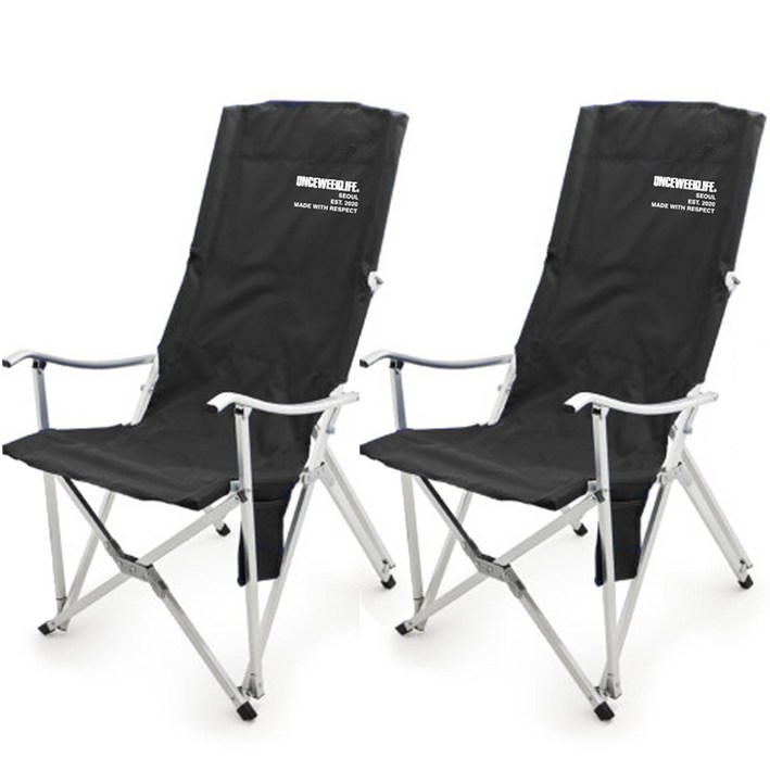 원스위크라이프 롱 릴렉스 캠핑의자 특대 실버프레임, 블랙, 2개