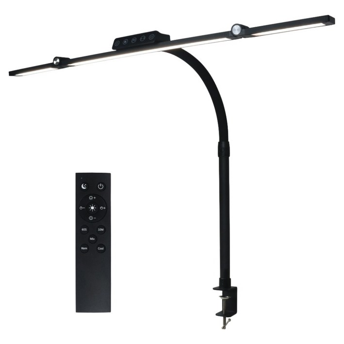 루미라인 와이드 듀얼폴딩 클램프타입 리모컨 책상용 LED 스탠드, 블랙