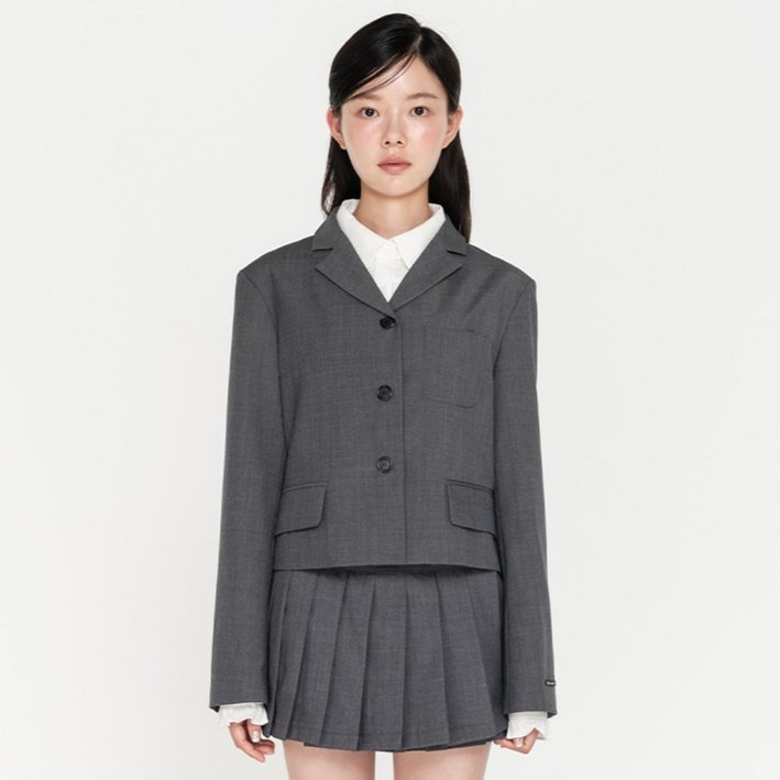 하이스쿨디스코 여성용 싱글브레스트 크롭 스쿨 울 블레이져