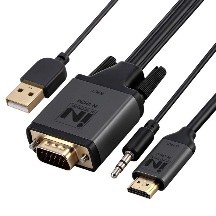 인네트워크 FHD지원 VGA RGB to HDMI 영상변환 컨버터 케이블 오디오 지원 INVH2M