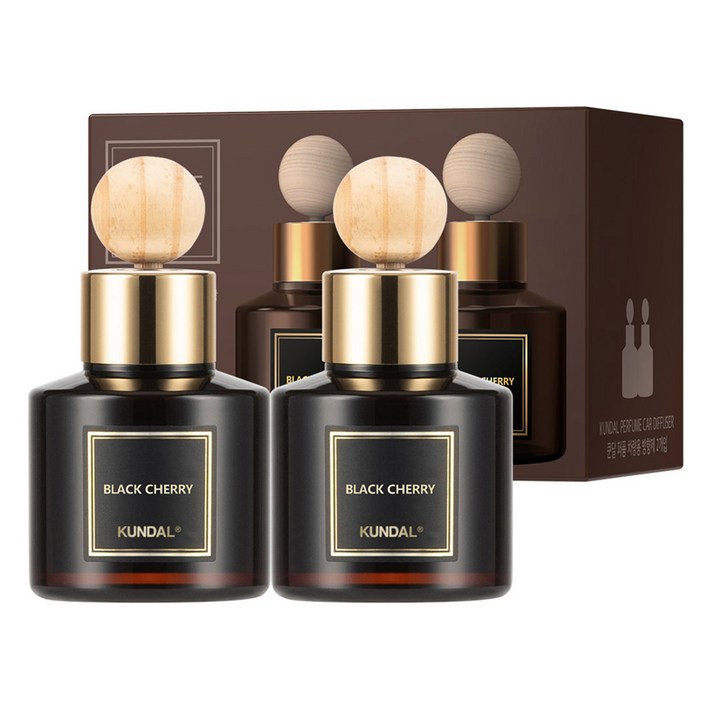 쿤달 퍼퓸 차량용 방향제 75ml 본품 2p  우드볼 스틱 2p 세트, 블랙체리, 1세트